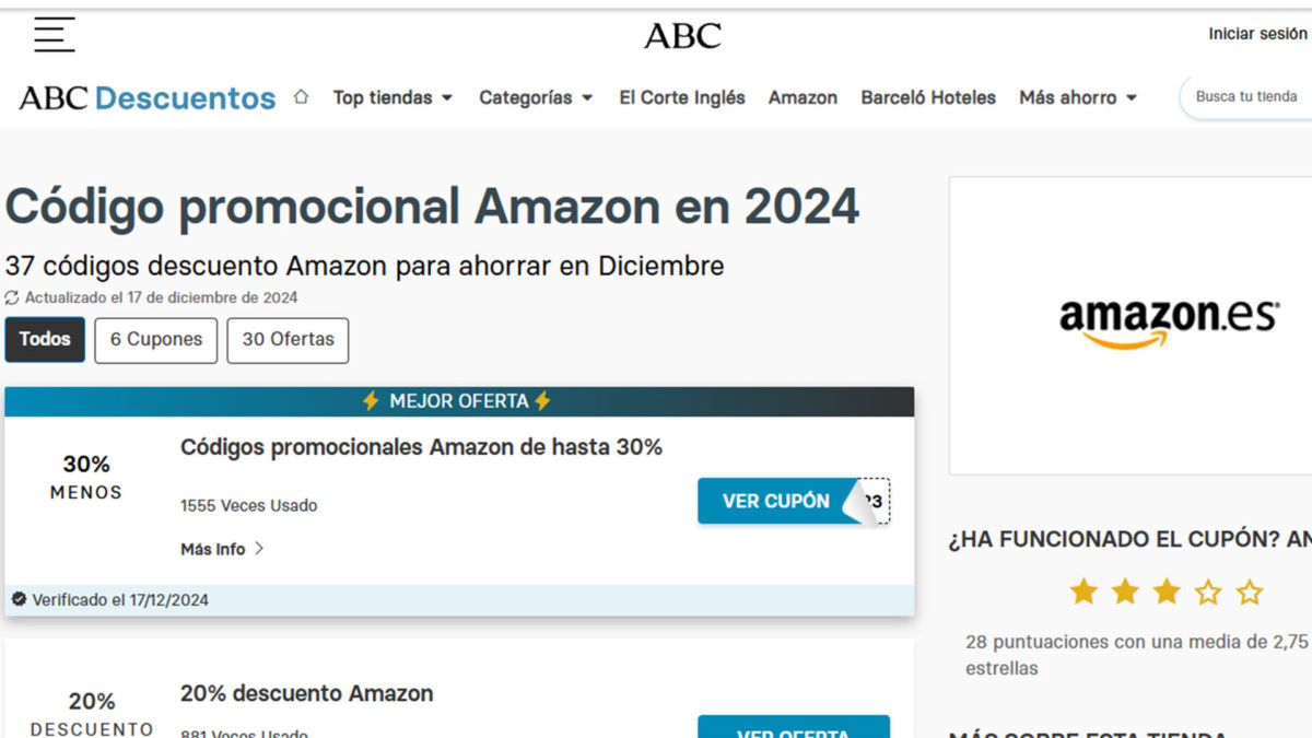 Páginas web para encontrar código de promoción y descuento en Amazon - ABC