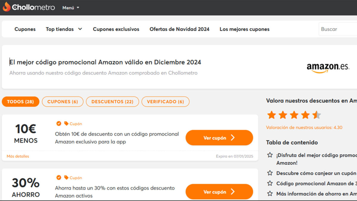 Páginas web para encontrar código de promoción y descuento en Amazon - Chollometro