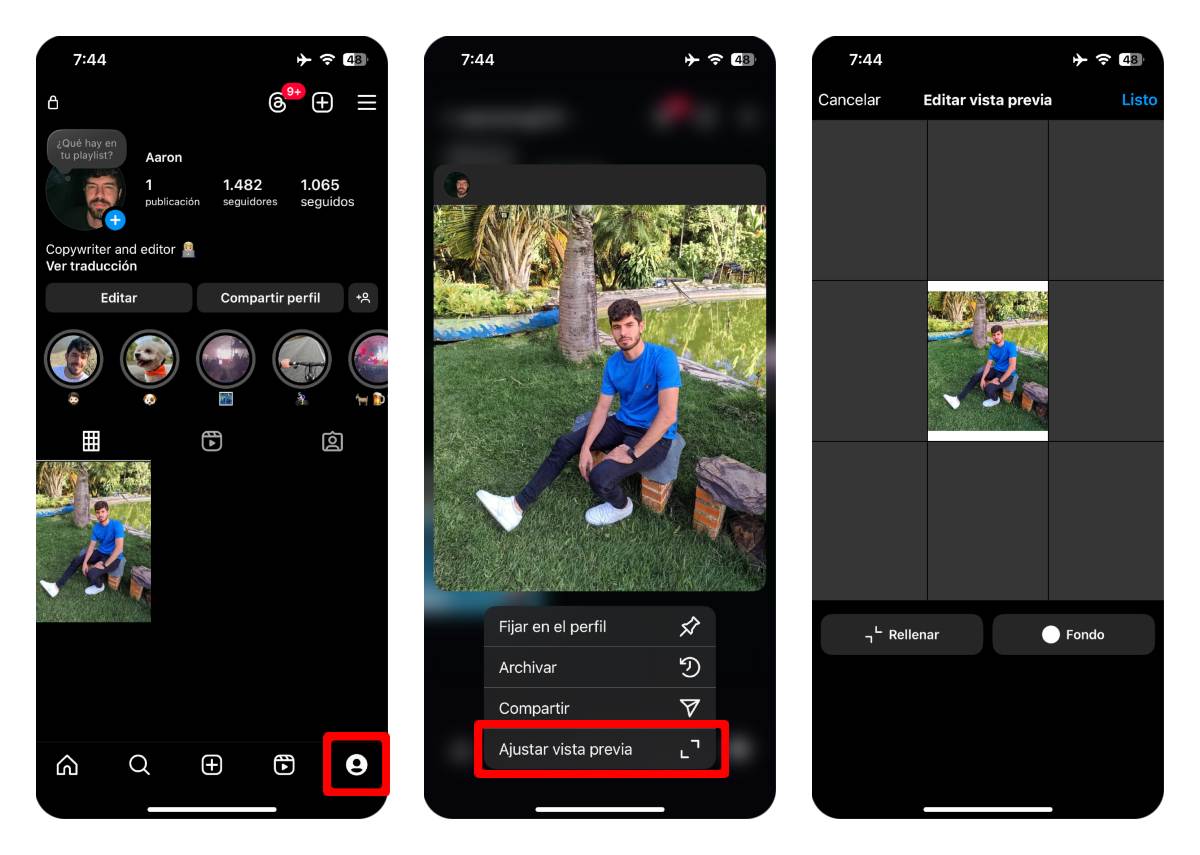 Cómo cambiar la vista previa de las fotos en Instagram