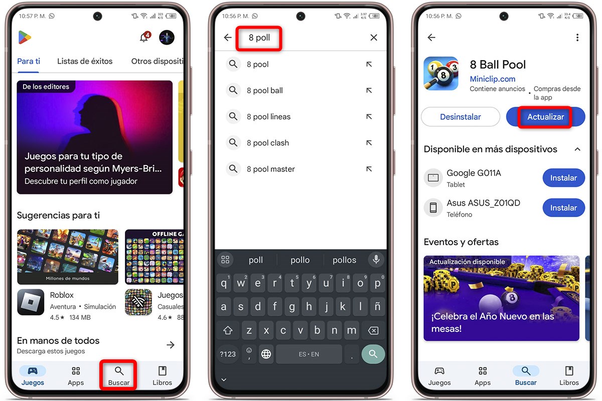 Conexión perdida en 8 Ball Pool - Actualiza 8 Ball Pool a la última versión
