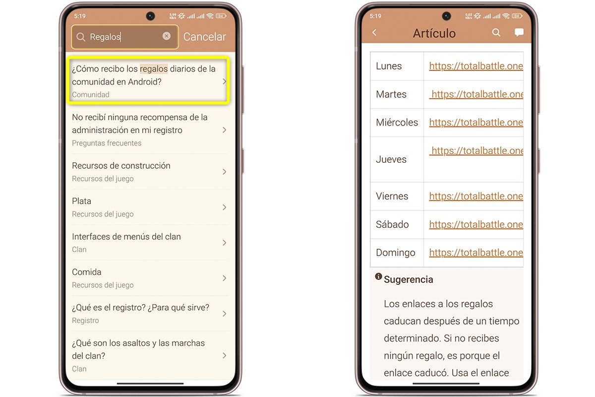 Toca el enlace del día para reclamar el regalo correspondiente