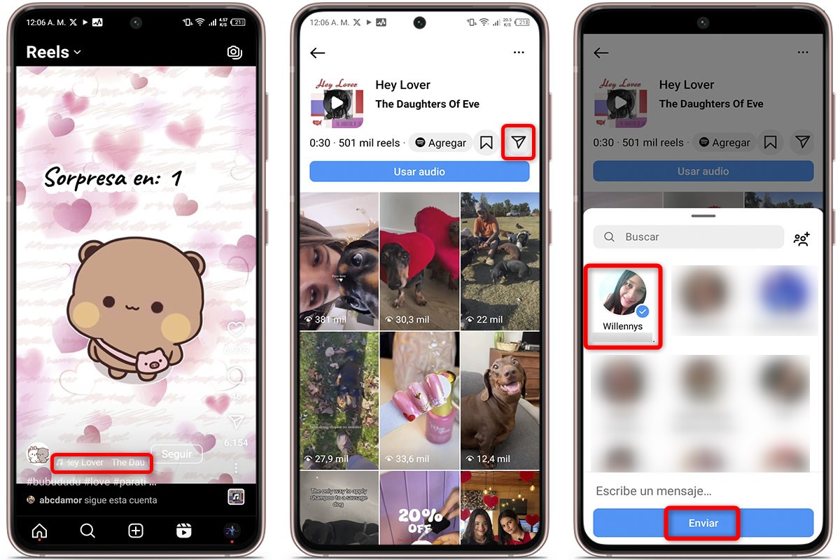 Formas de enviar música por mensaje en Instagram - Desde un reel