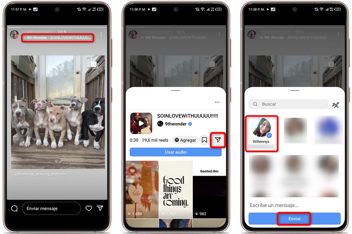 Formas de enviar música por mensaje en Instagram - Desde una historia