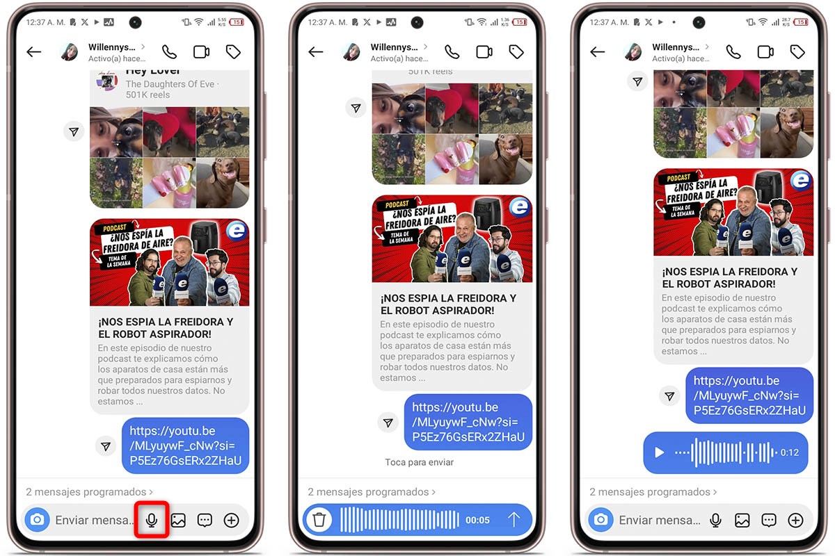 Formas de enviar música por mensaje en Instagram - Graba canciones en audios