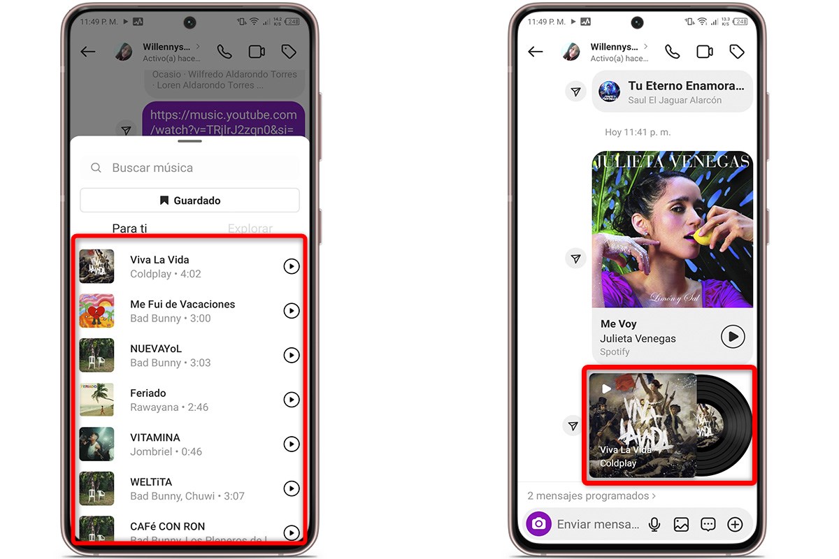 Selecciona la música que quieres enviar en mensaje directo de Instagram