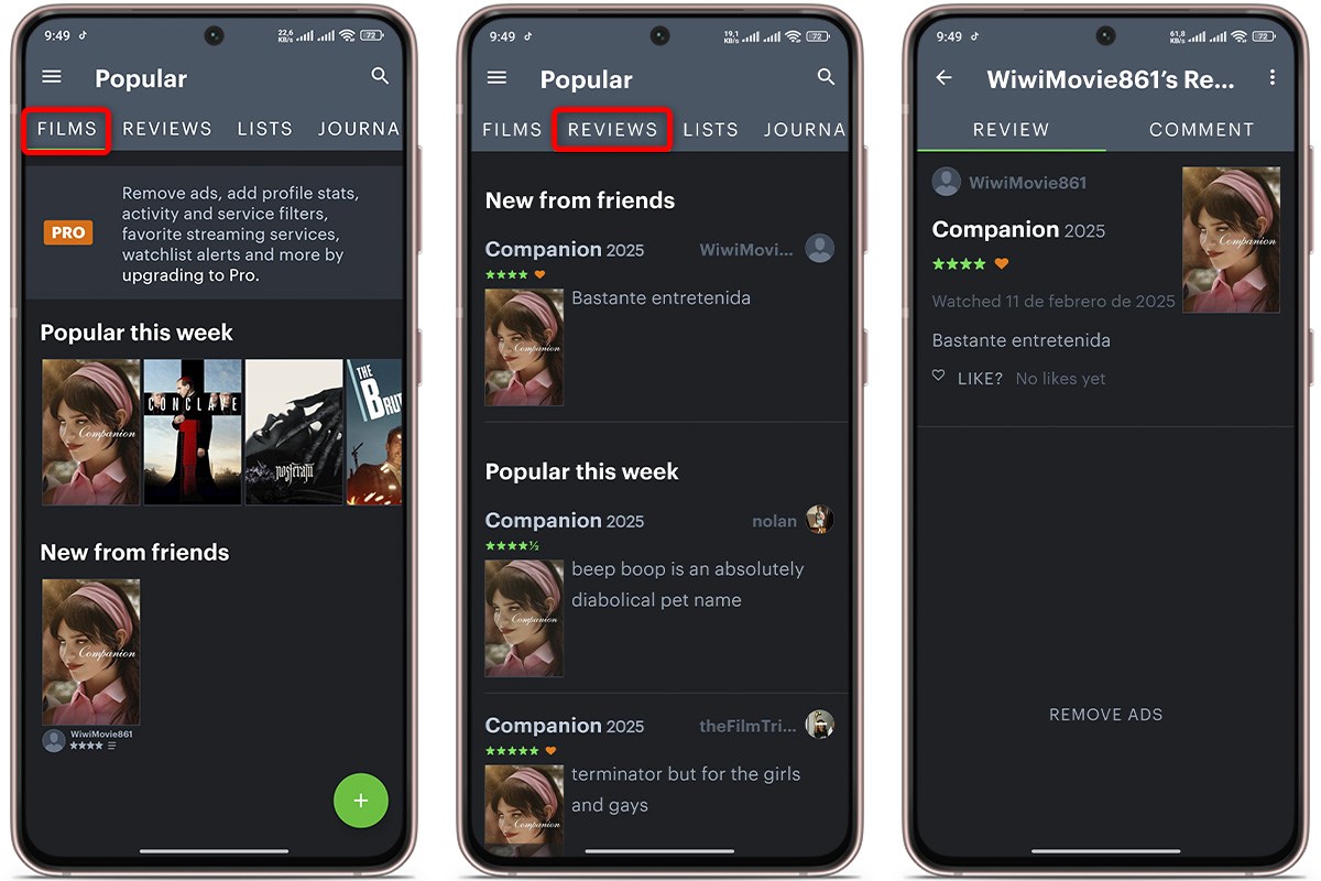 Cómo saber qué películas ven mis amigos en Letterboxd desde el menú principal