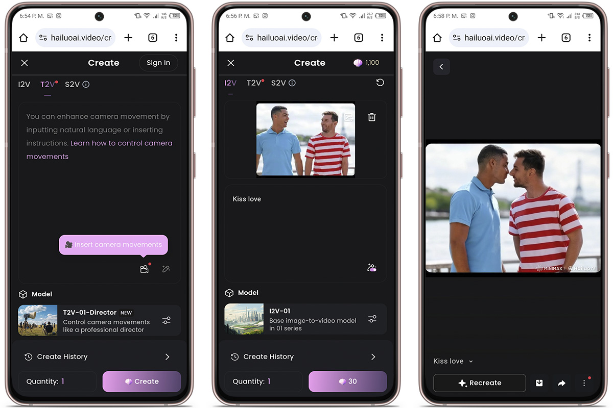 Cómo crear montajes graciosos de besos con IA en vídeo y gratis - Hailuo AI