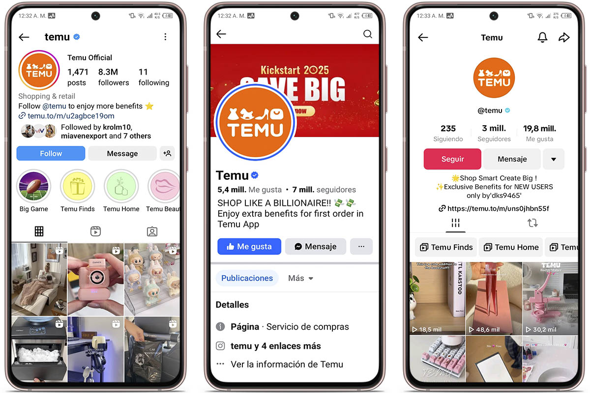Contactar con Atención al Cliente en Temu - Redes sociales
