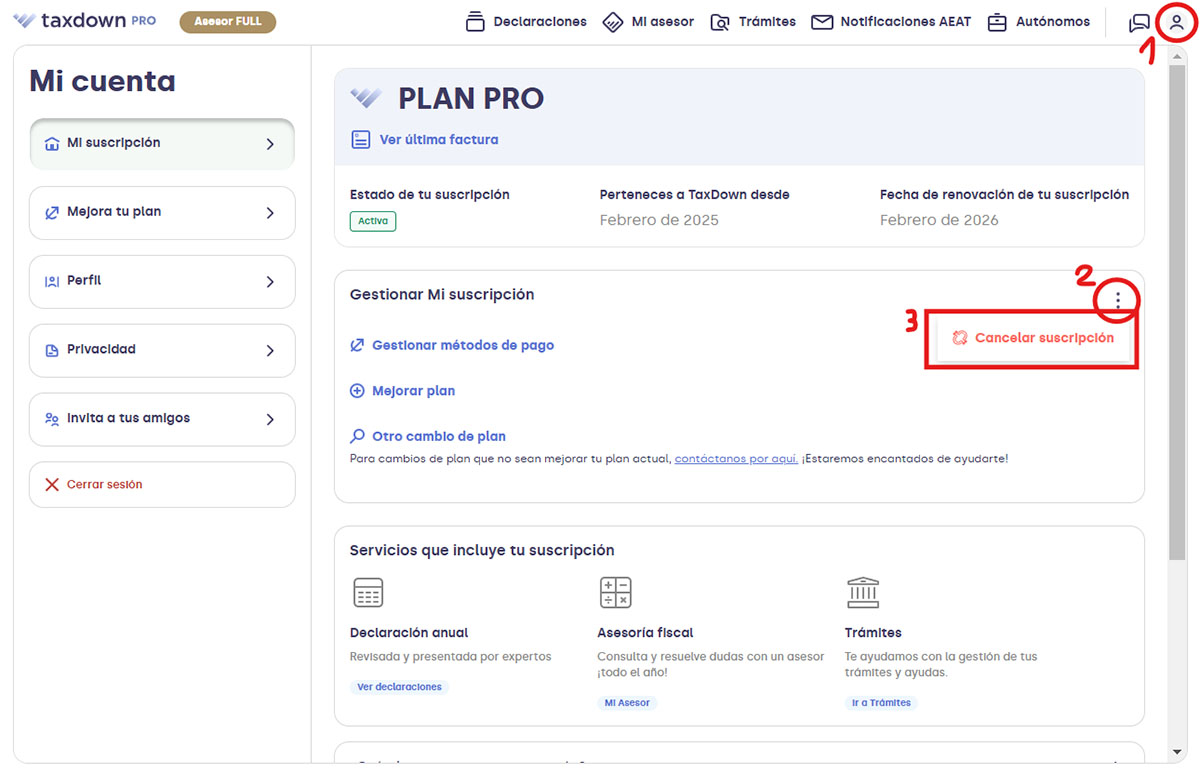 cancelar taxdown