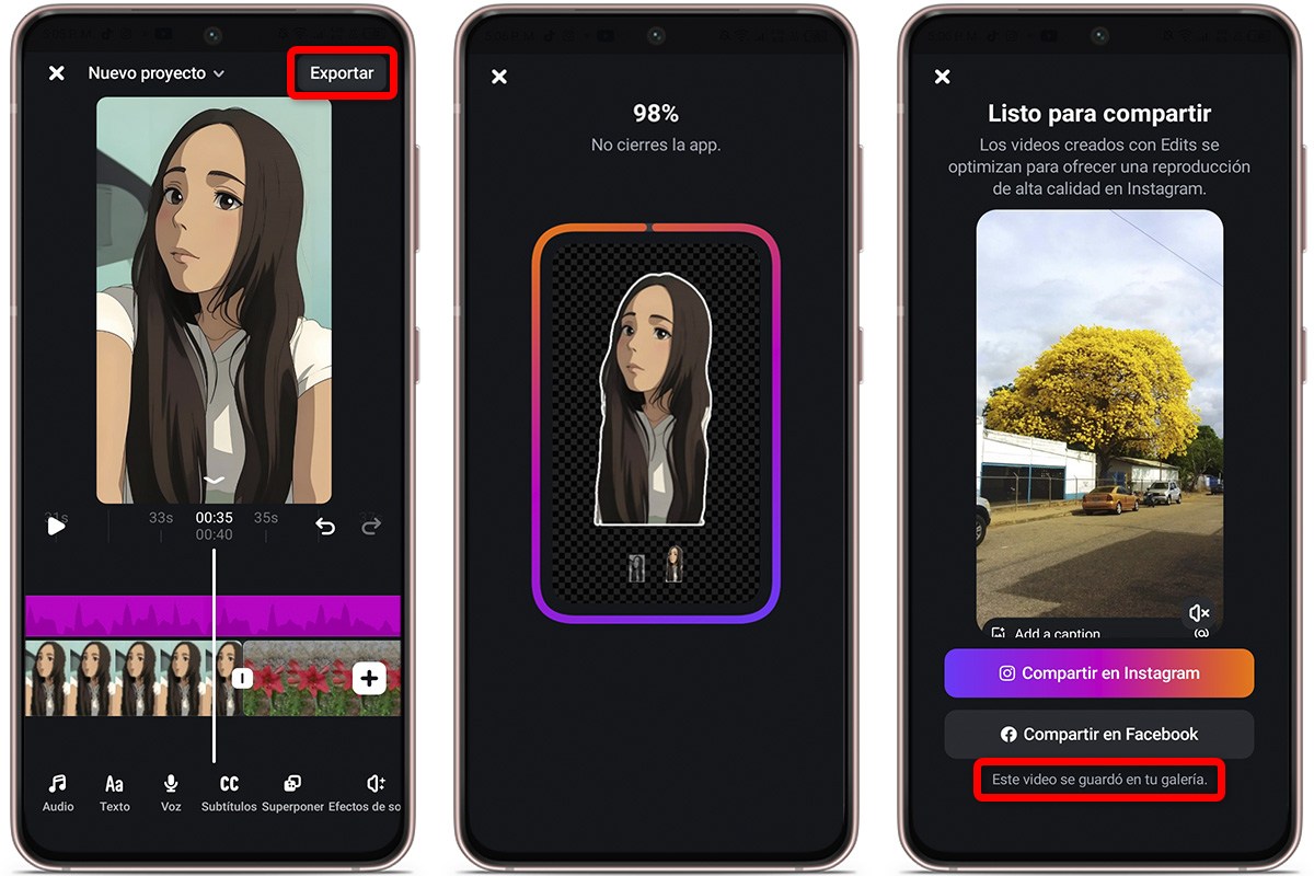 Cómo editar un reel de Instagram en Edits gratis - Exporta tu reel
