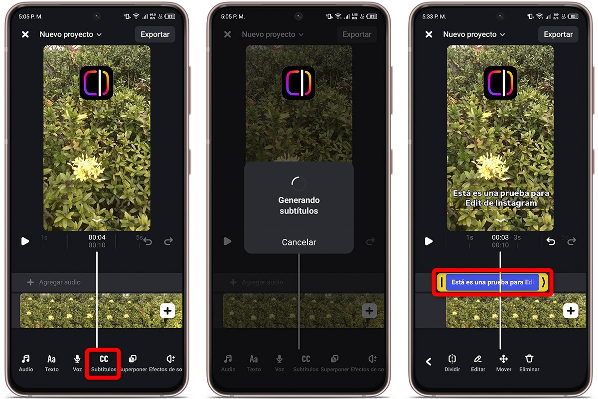 Cómo poner subtítulos gratis en tus vídeos con Edits de Instagram - Añade los subtítulos