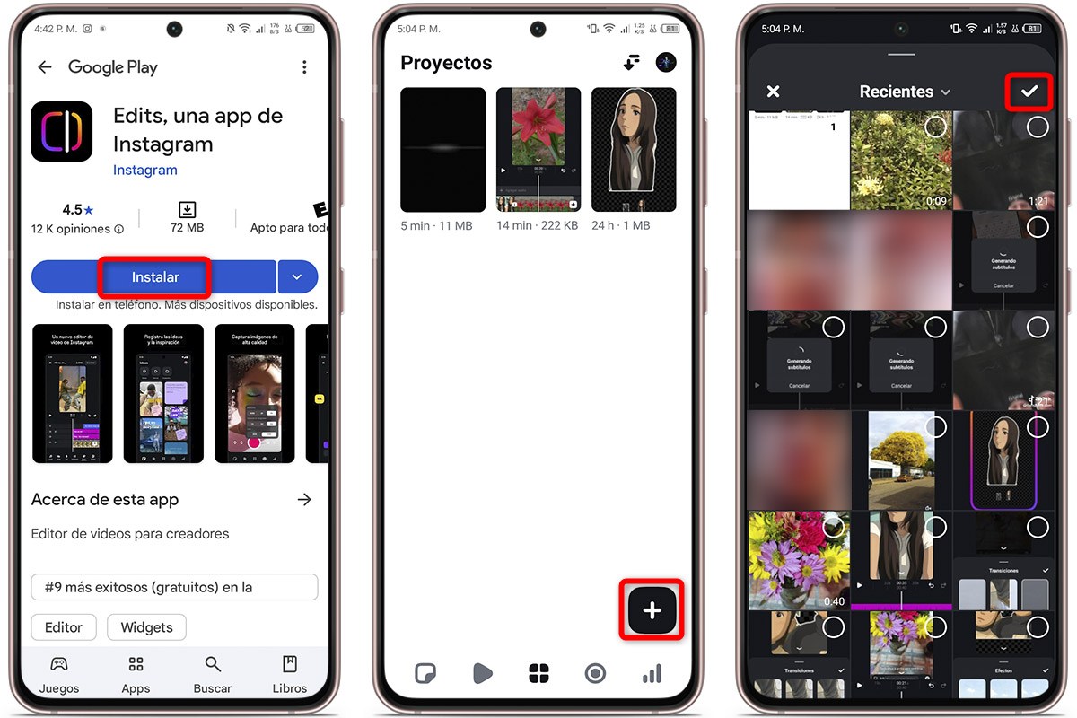 Cómo poner subtítulos gratis en tus vídeos con Edits de Instagram - Descarga e inicia un proyecto