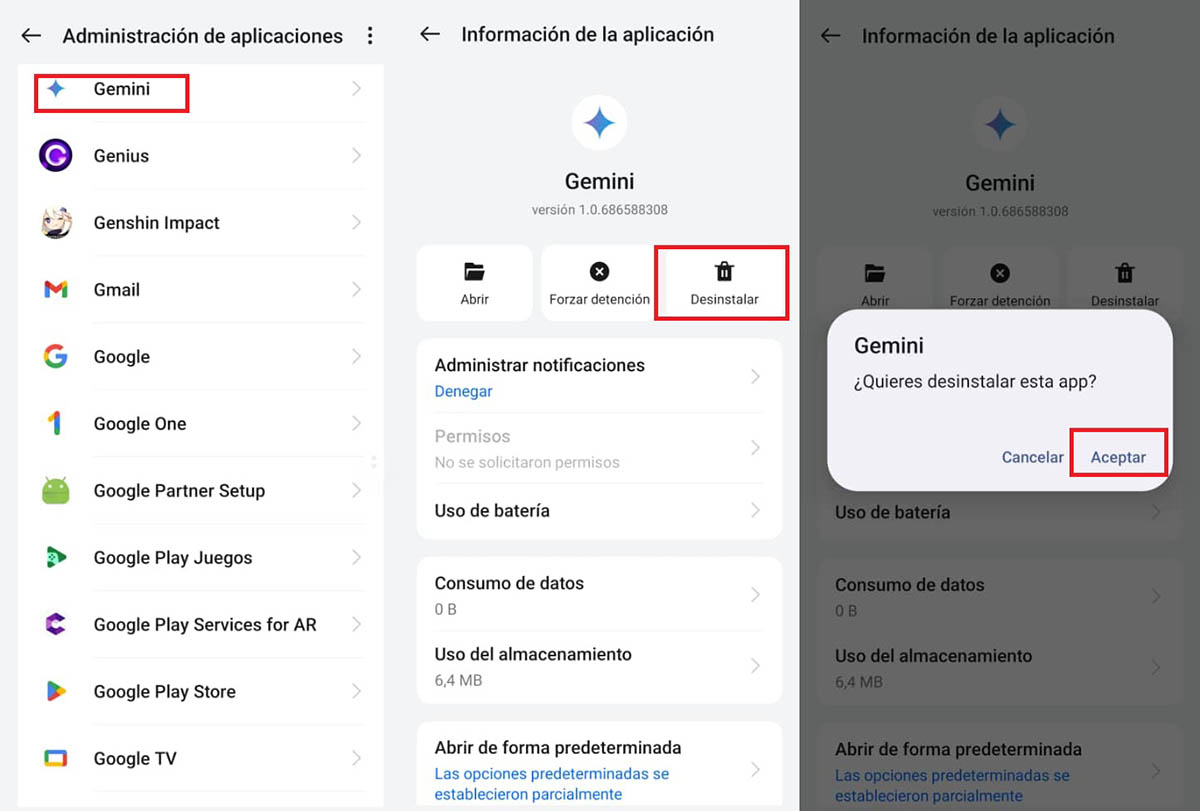 desinstalar gemini movil