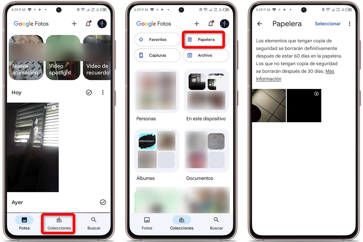Métodos para recuperar archivos y fotos perdidos en tu móvil Android - Revisa la papelera