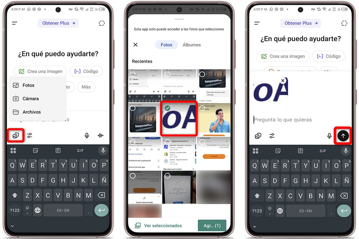 Cómo crear imágenes con IA en el móvil - Abre la app y sube una foto (opcional)