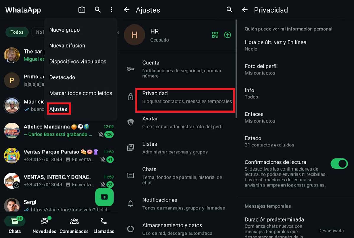 configurar privacidad whatsapp