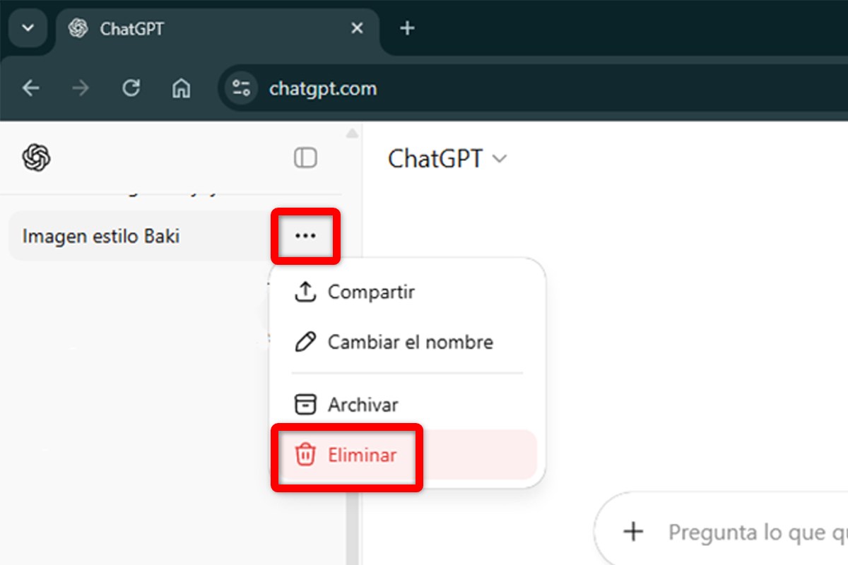 Cómo borrar el historial y la memoria de ChatGPT en el ordenador - Chat individual