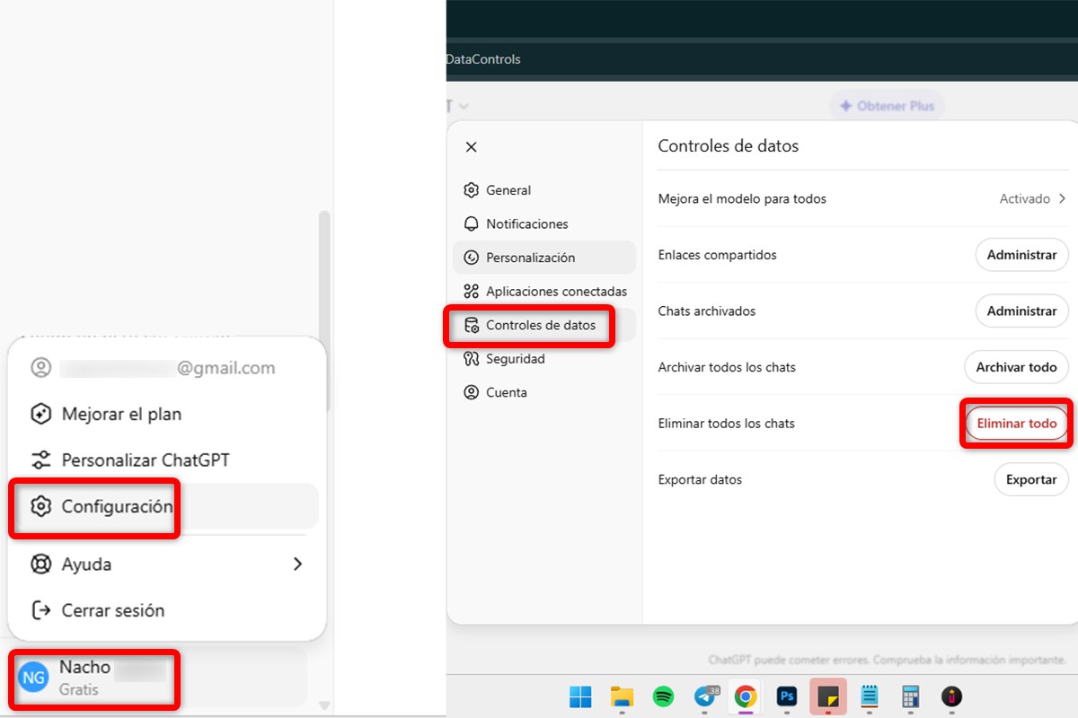Cómo borrar el historial y la memoria de ChatGPT en el ordenador - Todo el historial