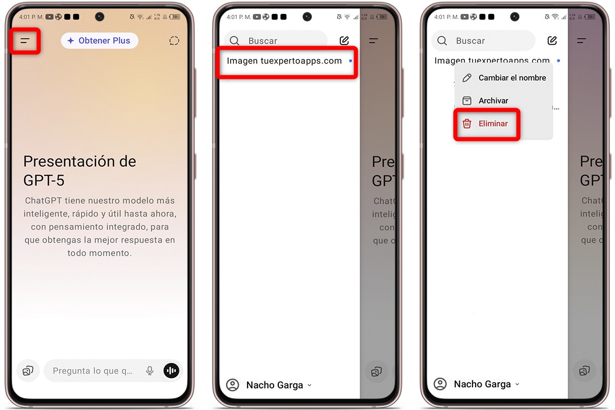 Cómo borrar todo rastro del uso de ChatGPT en el móvil - Chat individual