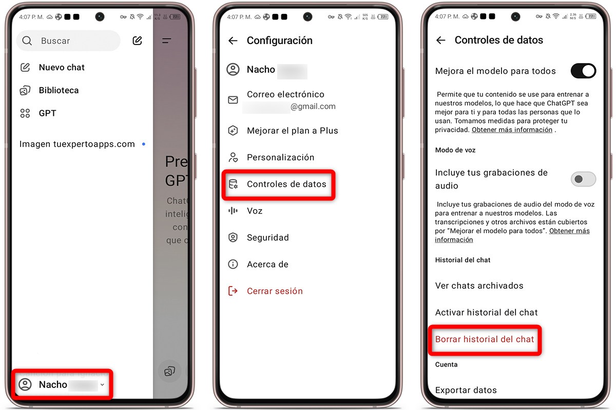 Cómo borrar todo rastro del uso de ChatGPT en el móvil - Todo el historial