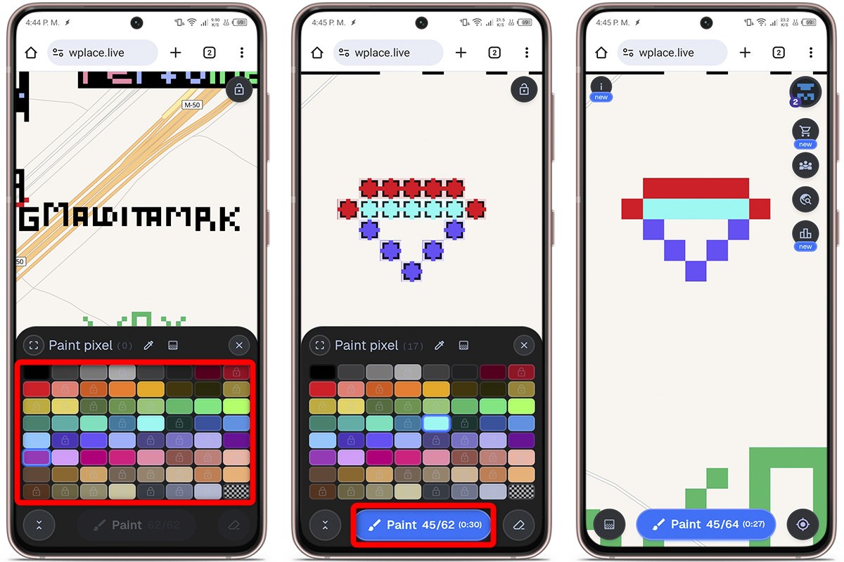 WPlace, el fenómeno de Internet que Illojuan o El Rubius han hecho triunfar 3 Selecciona el color y crea dibujos con píxeles