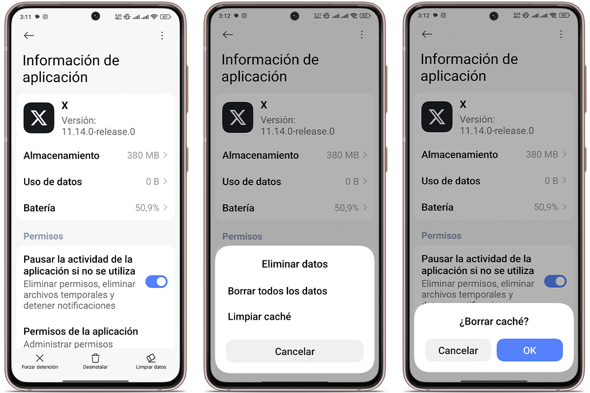 Por qué no me funciona el botón Mostrar en las fotos de X - Limpia la caché de la app 