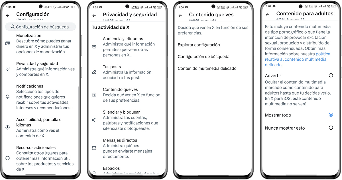 Por qué no me funciona el botón Mostrar en las fotos de X - Configuración de seguridad