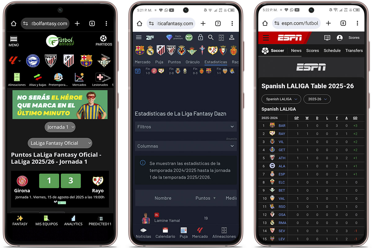 Dónde ver los puntos de cada jornada para LaLiga Fantasy - Páginas web de terceros