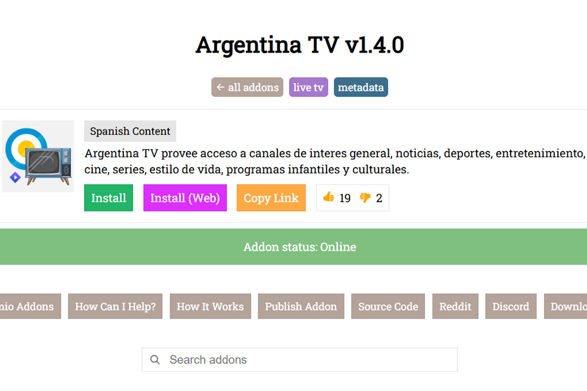 Addons de Stremio para ver fútbol en directo - Argentina TV