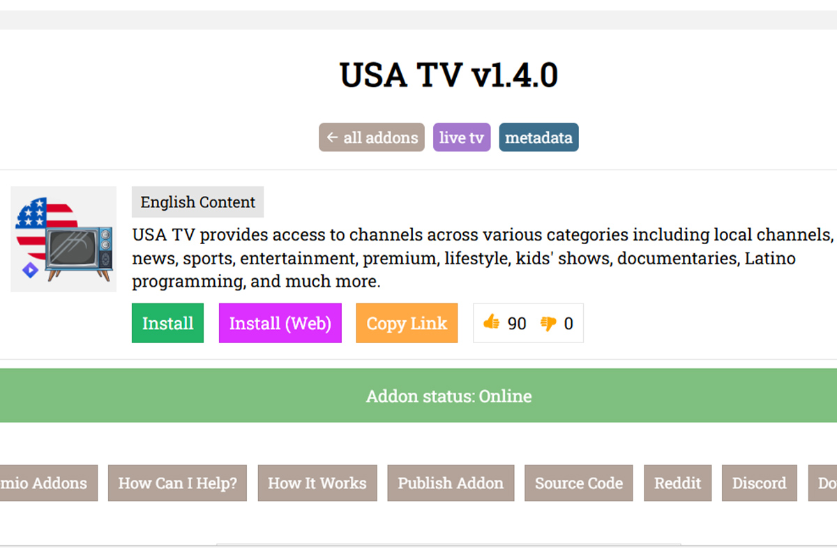 Addons de Stremio para ver fútbol en directo - USA TV