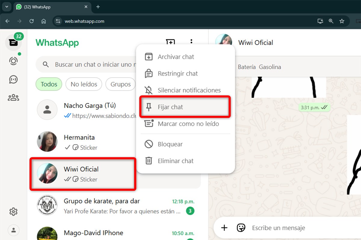 Trucos para WhatsApp Web - Fija tus chats favoritos