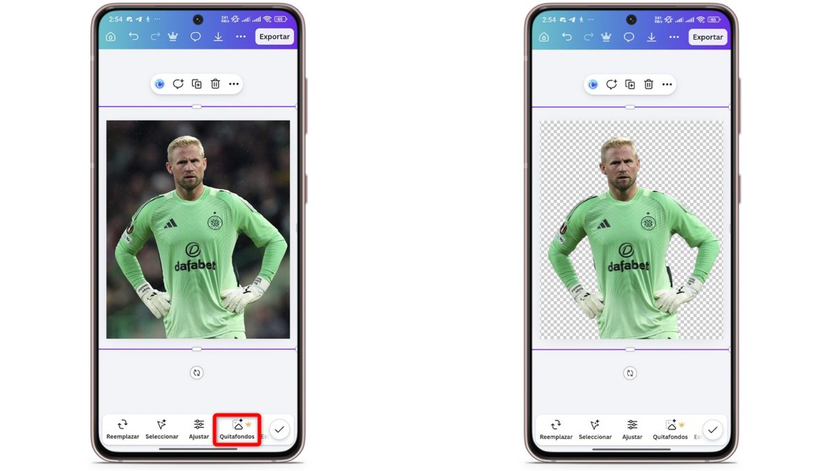 Último paso para eliminar el fondo desde la pestaña proyectos en Canva