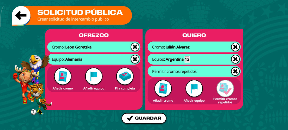 cómo hacer solictitud de intercambios de cromos en la app panini