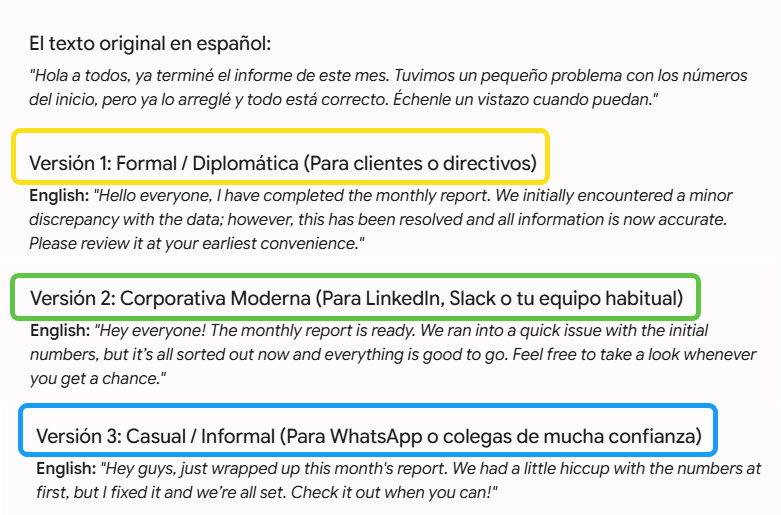 pedir tres versiones de una traduccion