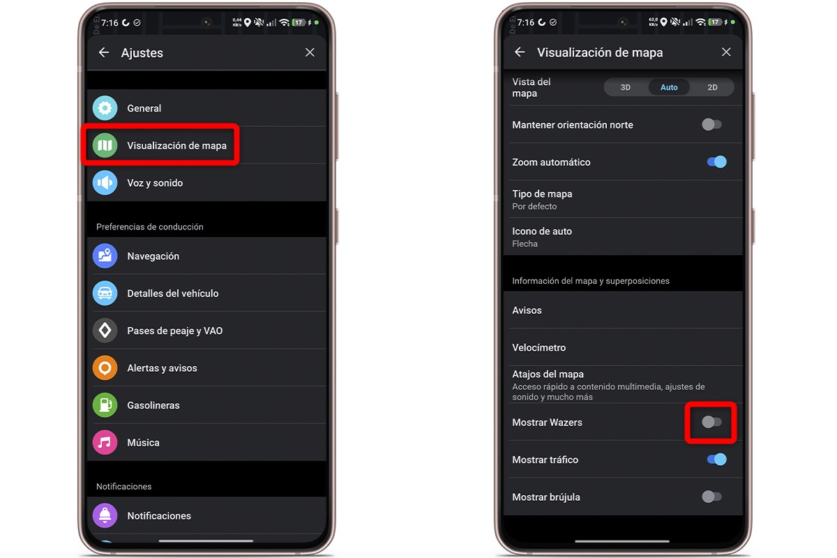 Desactiva el interruptor para dejar de ver los muñecos en Waze